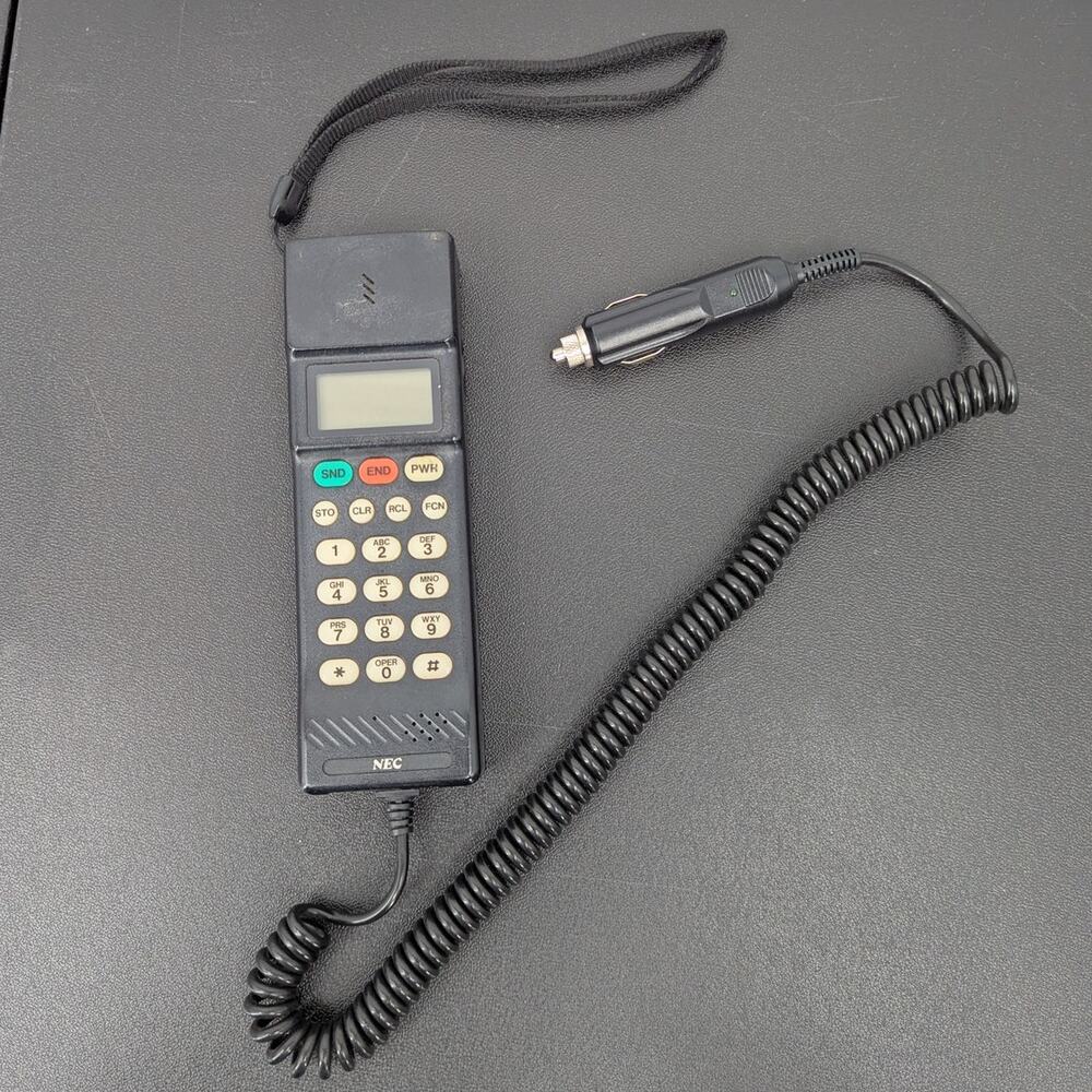 Vintage NEC TR5E800-26C Mobile Car Phone w/ Battery Eliminator Cord Prop 90s VTG